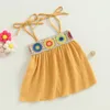 Abiti per ragazza 0-4 anni Bambina per bambini Vestito casual bohémien Bambino Ricamo all'uncinetto Tie-Up Cinghia per spaghetti A-line Abbigliamento estivo per bambini