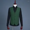 Men's Suits Daily Casual Suit Set (Jacket Vest Pant) Green Plaid Double Breasted Lapel Fashion Slim Banquet Party Three Piece