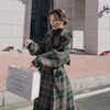 여자 양모 블렌드 S-XL 여자 모직 코트 가을 겨울 여성 블렌드 재킷 턴 다운 칼라 X-LONG LOOTH PLAID 패션 숙녀 겉옷 HW129 231101