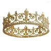 Hårklipp Halloween Dance Party Men and Women Gold Color Round Crown med vit kristall