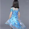2023年夏の女の子のドレス韓国のガーゼプリンセスチルドレンdovetail