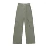 Kvinnors byxor khaki last solid y2k stil kvinnor amerikansk vintage mode rak bred ben high street kvinnlig sommarbyxor