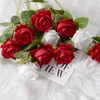 Декоративные цветы 10 шт. Реал прикосновения розы фланелевая цветочный букет букет одиночная голова искусственная группа для свадебного дома