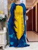Abbigliamento etnico Abito estivo da donna africana Eid con grande sciarpa di pizzo Stampa in cotone Sciolto floreale Boubou Maxi Islam Donna manica corta Abaya