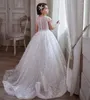 Robes de fille blanche, robe de première Communion, col rond, ligne a, fleur, pour mariage, boutons en dentelle au dos, robe de fête pour enfants