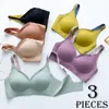 BRAS 3st Color Latex Underwear Gradient Jelly Strap Antiskippning Bh No Steel Ring Beauty Back For Women 6 Colors tillgängliga 231031