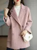 Women's Wool Blends Coat Elegance Coats and Jacket In Autumn Winter Women Korean Style Long Sleeve Office Lady Trench 231031
