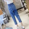 Kvinnors jeans Retro Drawstring High midja Invisible Open-Seat Pants Outdoor Convenient Loose Straight Trousers Denim Harem