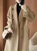 Women's Wool Blends 100% Pure Wool Double-sided Cashmere Coat Female Winter High-grade Camel Double-breasted Loose Long Woolen Coat Wool Coat Women 231031