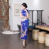 Sukienki swobodne Fikoo Chińskie National Spring Spring Cheongsam Long Dress Peacock Floral Vintage Silk 230331