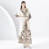 Vintage Paisley Floral Party Maxi Dress Women Designer Lantern Sleeve V-hals Hög midja monterade semesterklänningar 2023 Autumn Winter Chic Runway Slim Bohemian Frocks