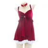 Ani réveillon de noël fille croix rouge Spaghetti sangle robe Costume femmes noël arc cadeau cloche chemise de nuit Pamas Cosplay