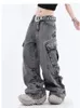 Damesjeans Y2K Koreaanse streetwear kpop grijze vrachtbroek Baggy vintage grunge rechte broek met brede been denim vrouwen oversized kleren