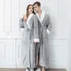 Mäns Sleepwear Lapel vinter varma badrockar långärmad flanell kimono mantel klänning par korall fleece nattklänning lounge slitage