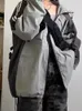 Kvinnors jackor Houzhou Techwear Windbreaker Gray Women Hippie Harajuku Oversize dragkedja Huvjacka randigt lapptäcke