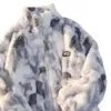 여자 재킷 2023 여성 넥타이 염료 양고기 양털 재킷 가을 겨울 겨울 지퍼 외부 웨이터웨어 플러시하라 주쿠 캐주얼 한 느슨한 여성 두꺼운 코트 231031