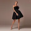 Party Dresses Yalin Black Strapless Cocktail Fashion Backless Kne-Length A-Line Dress Glitter Feather Sequin Tulle Prom Clown