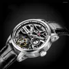 ساعة Wristwatches Tourbillon Watch Mechanical Hollow Out Luminous Display Sapphire Mirror فريد من نوع