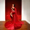 Plus la taille une épaule robes de soirée vin rouge côté fendu tulle perlé strass africain Nigeria femmes robe de bal deuxième robes de réception