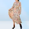 Heydress Vintage Floral Print Women Szyfonowa sukienka z pełnym rękawem koronkowa sukienka żeńska Slim talia Midi Vestidos Spring 2104268342898