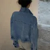 Frauen Jacken Amerikanischen Langarm Kurze Straße Hohe Taille Mäntel Drehen Unten Kragen Frauen Taschen Bf Lose Vintage Vielseitig Denim 231101