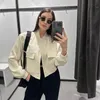 Jaquetas femininas Bomber Jacket Mulheres 2023 Moda Botão Bolso Manga Longa Crop Tops Streetwear Beisebol Inverno Casacos Casuais Outerwear 231031