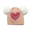 Baby Boys Girls Winter Pompom Hat Stripe Mooie Keep Warm gebreide pet met hart -babyaccessoires