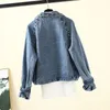 Kvinnorjackor Spring Autumn Denim Jacket Kvinnor Lossa mode stor storlek Nagelpärlor Harajuku Vintage Motorcykelbeläggning Kvinna 231031