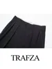 Frauenhosen TRAFZA 2023 Weibliche Mode Lässig Lange Schwarze Mitte Taille Gefaltete Taschen Knöpfe Reißverschluss Herbst Breites Bein Frau Trendy