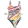 Kvinnor Färgglada badkläder One Piece Bading Suit Letters Print Swimsuit Designer andningsbara strandkläder