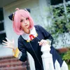 Cosplay volwassenen Kids Anime Spy Familie Anya Vorder Cosplay Kostuum Zwarte jurk meisjes uniform roze pruik haarspeld Halloween Party Outfit 230331