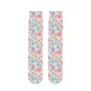 Meias femininas verão flor impressa seda joelho tubo transparente branco preto meia panturrilha meias longas de náilon