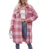 Women's Wool Blends Autumn Winter Women's Long Coat Mohair Plaid Coat Long Sleeve Women Tops Coat S M L Xl Xxl Pink Female Shirt Long Coat 231101