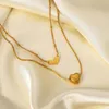 Anhänger Halsketten 1 PC Edelstahl Halskette Multilayer Layered 18K Gold Farbe Herz Anhänger für Frauen Geschenke 34cm lang