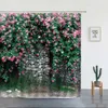 Cortinas de chuveiro verde e pedra antiga de parede, cortina de chuveiro natureza, banheiro, extra longo, à prova d'água, tecido lavável para decoração de banheira r231101