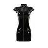 Сексуальная ночная рубашка с высоким воротником из ПВХ, латекса, искусственной кожи, фетиш, готическая молния, женская мини-клубная одежда на шнуровке, черное платье-карандаш199k