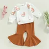 Clothing Sets 1201 Lioraitiin 04Years Toddler Girls Easter Clothes Set Rabbit Print Long Sleeve Crew Neck Sweatshirts Solid Flare Pant 230331