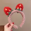 Acessórios de cabelo bonito meninas maquiagem lavagem rosto largura chuveiro orelha feminino envoltório estilo coreano headband pelúcia hoop morango hairband