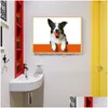 絵画面白いかわいい犬動物の写真キャンバスプリントルーム洗面所のトイレの装飾絵画のための壁絵画装飾絵画hodhhpq