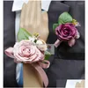 Decorative Flowers Wreaths Decorative Flowers 1 Piece Wedding Groom Boutonniere Or Bridal Hand Wrist Flower Artificial Floral Suppli Dhli5