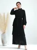 Abbigliamento etnico Abiti Donne musulmane Abaya Hijab Abito Caftano Abito Caftano Marocain Femme Africano Lusso Nero Pieghe Abiti da sera maxi