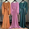 Ubranie etniczne 2023 Kobiety satynowe szatę wieczorną imprezę długą sukienkę Dubai moda koronkowa sukienka z paski muzułmańskie abaya kaftan vestidos