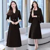 Work Dresses Insozkdg Women's Autumn Winter Suit Jacket Dress Set Fashion Korean Elegant Temperament Blazers Suspender Midi Skirt Two-piece