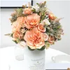 Couronnes de fleurs décoratives Fleurs décoratives Beautif Automne Orange Pivoine artificielle Soie Rose Fausses Plantes Accessoires Faux Herbe Nous Dhvku