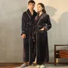 Men's Sleepwear Women Men Extra Long Warm Coral Fleece Bathrobe Winter Thick Flannel Thermal Bath Robe Kimono Dressing Gown Bride Peignoir