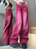 Jeans pour femmes rétro rouge femme taille haute Y2k tendance pantalon streetwear droit baggy pantalon coréen mode cargo automne 2023