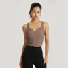 LL Yoga outfit Spring and Summer New Ribbed Sports BH Women's V-ring Yoga Underkläder Chockabsorption Halva Fixed Cup Fitness Top Sports Vest