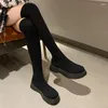 Stiefel 2023 Winter Herbst Frauen Plattform Über Das Knie Damen Stretch Gestrickte Socken Lange Slip Auf Dicken Boden Schuhe Frau