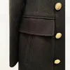 女性のウールブレンドウールブレンドコートジャケットブラック女性秋の冬デザインダブル胸肉ボタンブラックキャメルウールオーバーコート衣装231031