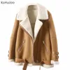 Women's Leather Faux cuir KoHuiJoo hiver veste en daim femmes épais chaud mode fermeture éclair moto agneaux laine manteau femme peau de mouton pardessus 231101